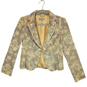 Cass Floral Blazer Jacket Piping Button Details Womens 10P Preppy hipster boho